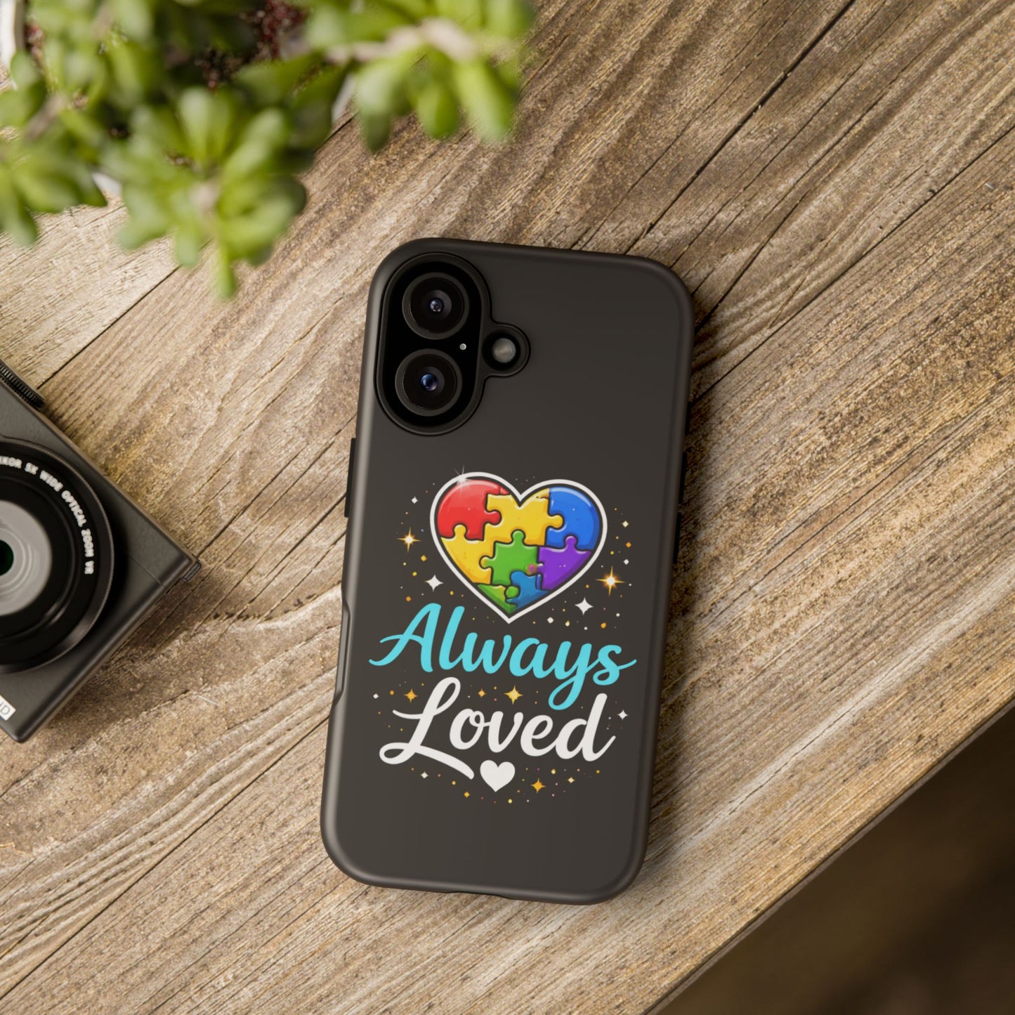 Phone Case - "Always Loved" Rainbow Puzzle Heart Autism Awareness Tough Case