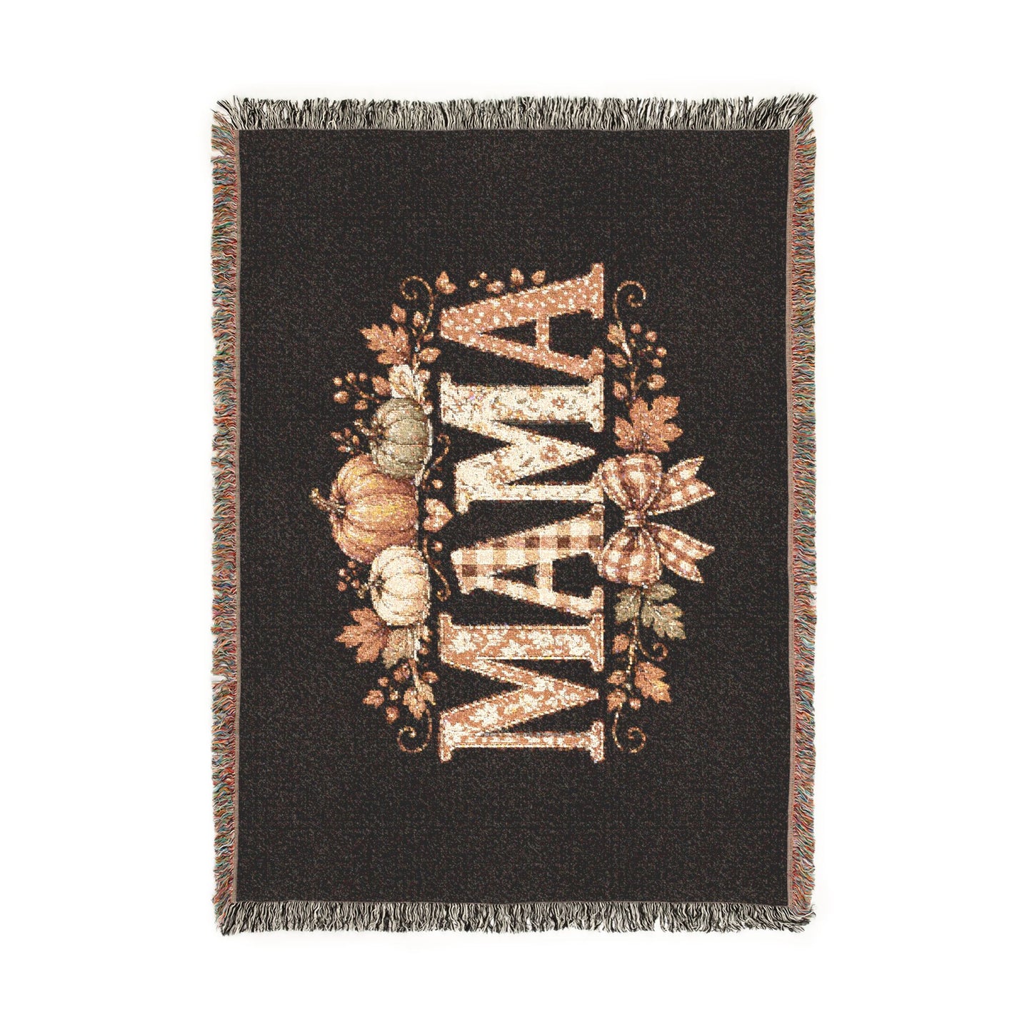 Mama Fall Woven Blanket — Cozy Autumn Pumpkin & Floral Throw