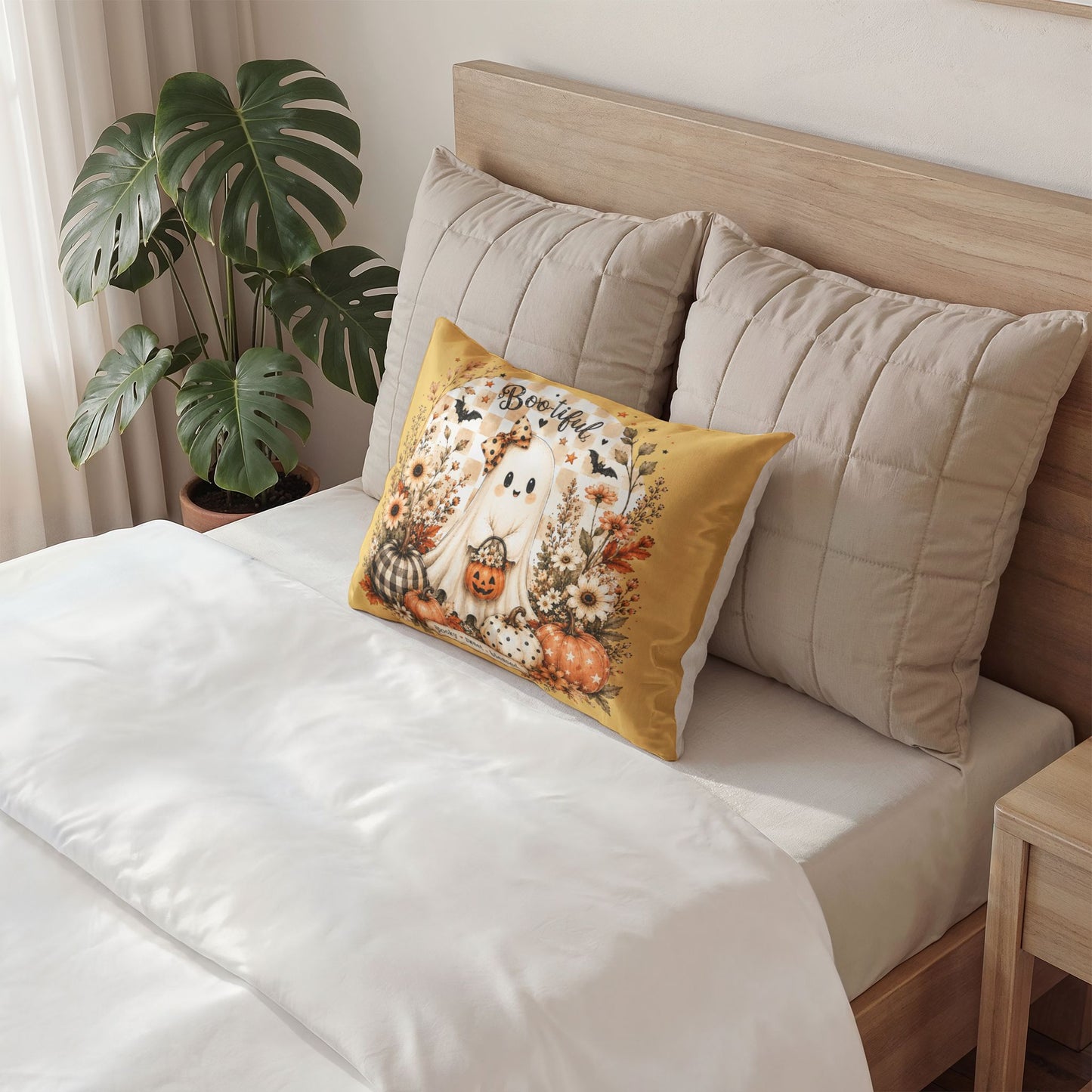 Halloween Ghost Pillow Sham – "Boo-tiful" Autumn Pumpkin Decorative Pillow Cover