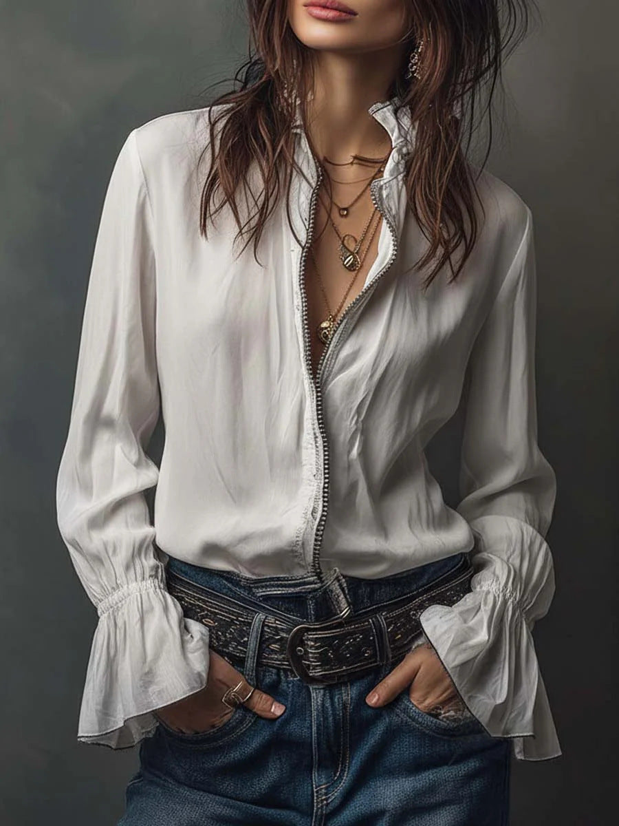 Western Bohemian Ruffle Sleeve Shirt for Women Casual Vacation Style