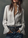 Western Bohemian Ruffle Sleeve Shirt for Women Casual Vacation Style
