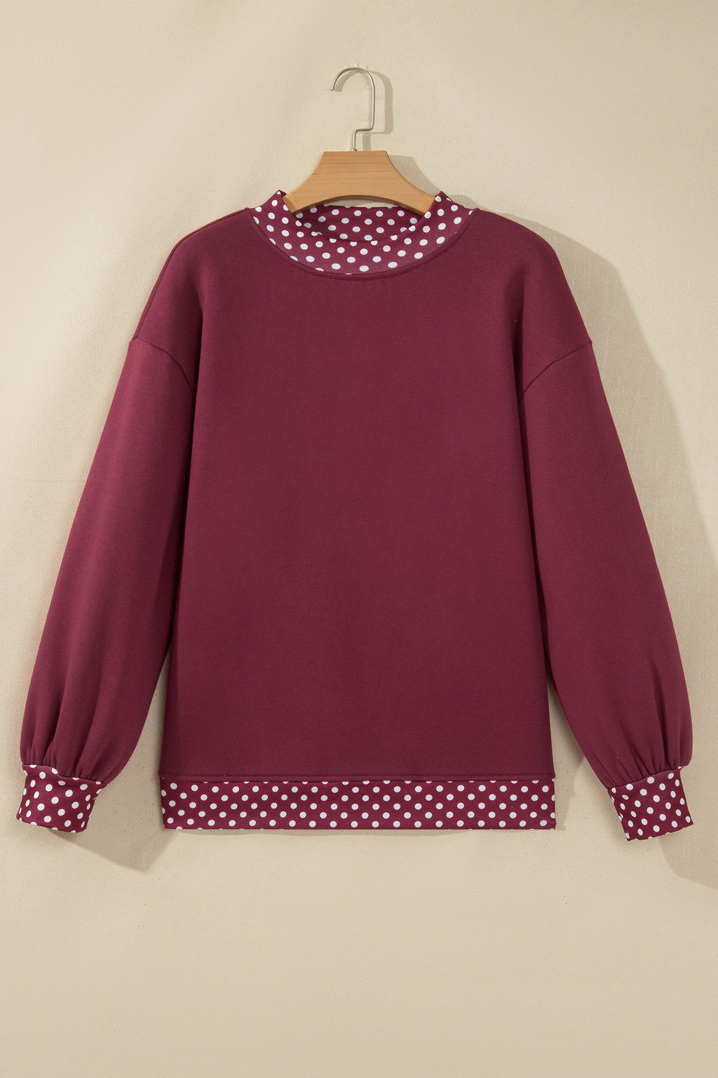 Brown Colorblock Polka Dot Contrast Trim Oversized Sweatshirt