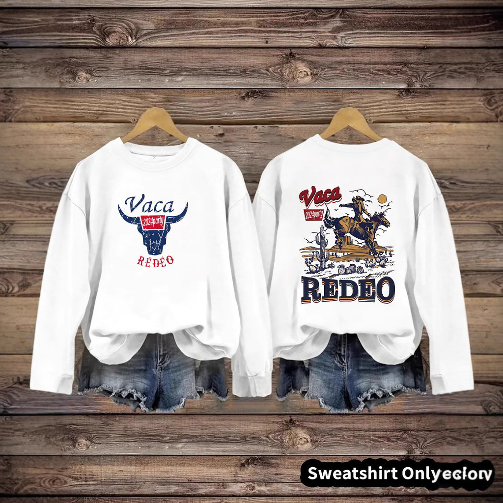 Western denim printed pullover sweatshirt
