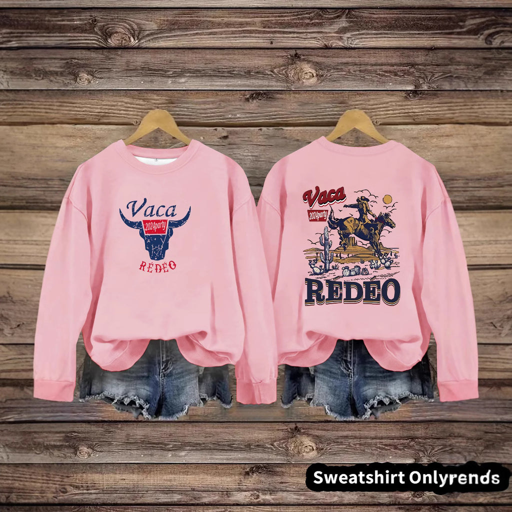 Western denim printed pullover sweatshirt