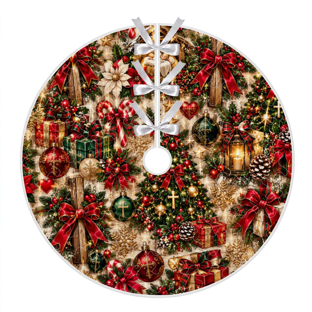 Quilted Christmas Tree Skirt Seamless Vintage Christmas Collage Pattern