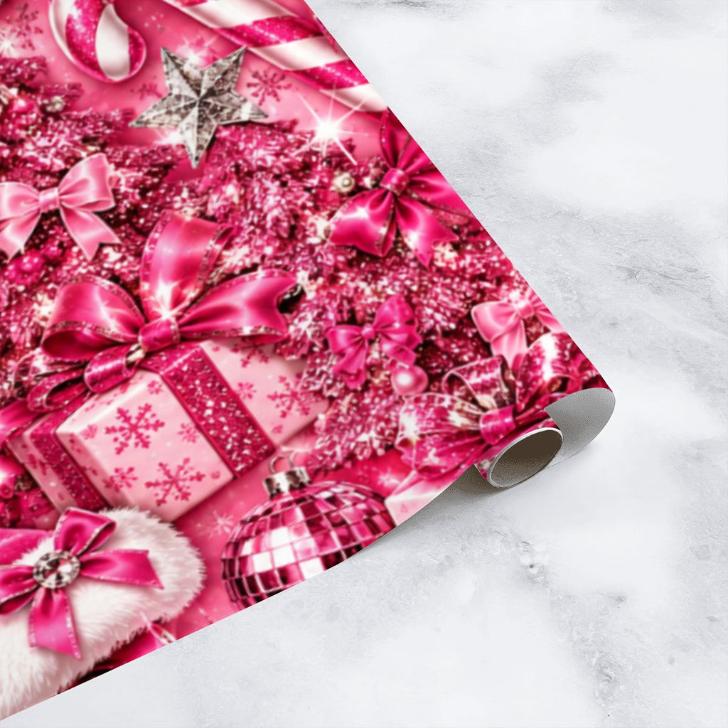 3Pack Gift Wrapping Paper Sheets Glamorous Pink Glitter Christmas Pattern