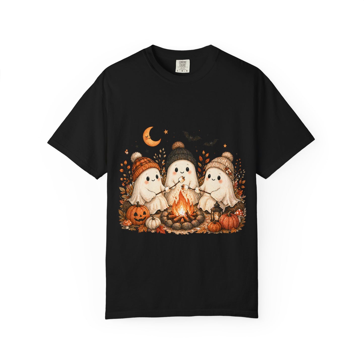 Halloween Ghost Trio Campfire T-Shirt — Cute Spooky Pumpkin Tee