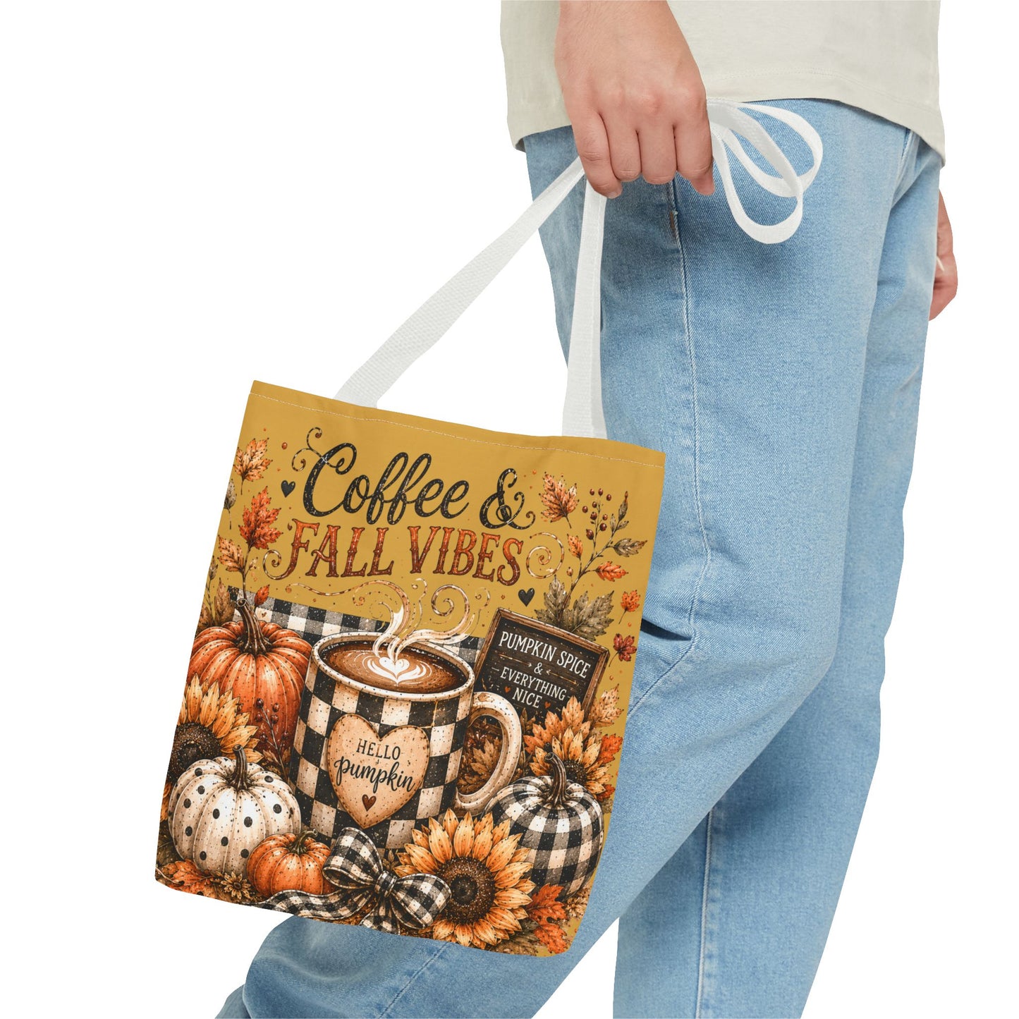 Fall Vibes Coffee Tote Bag — Autumn Pumpkin Sunflower Market Tote