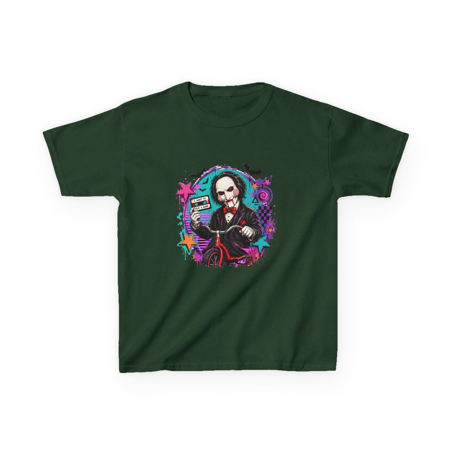 Kids T-Shirt - Colorful Creepy Puppet Horror Design (Saw-Inspired)