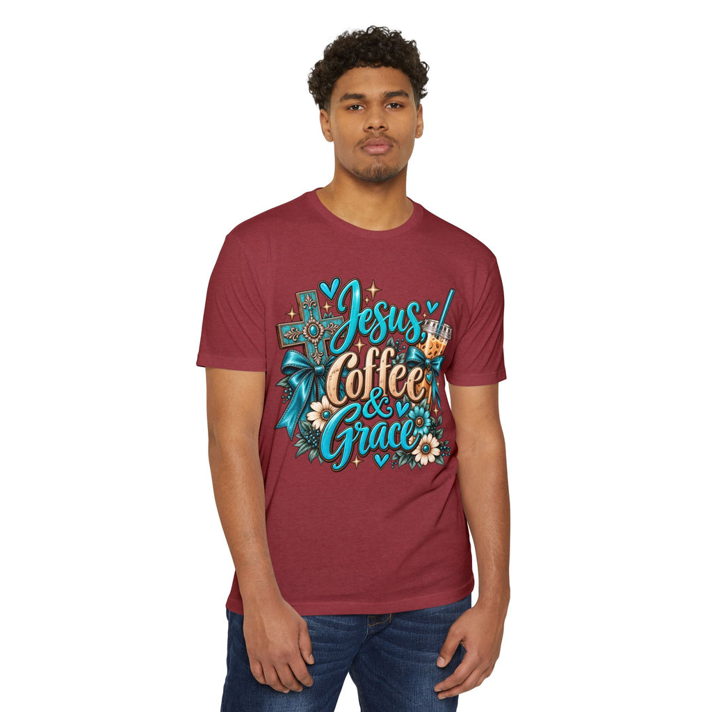 Jesus, Coffee & Grace T-Shirt — Christian Faith Coffee Tee