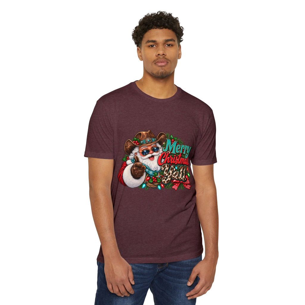 Christmas Cowboy Santa T-Shirt — "Merry Christmas Y'all" Holiday Tee