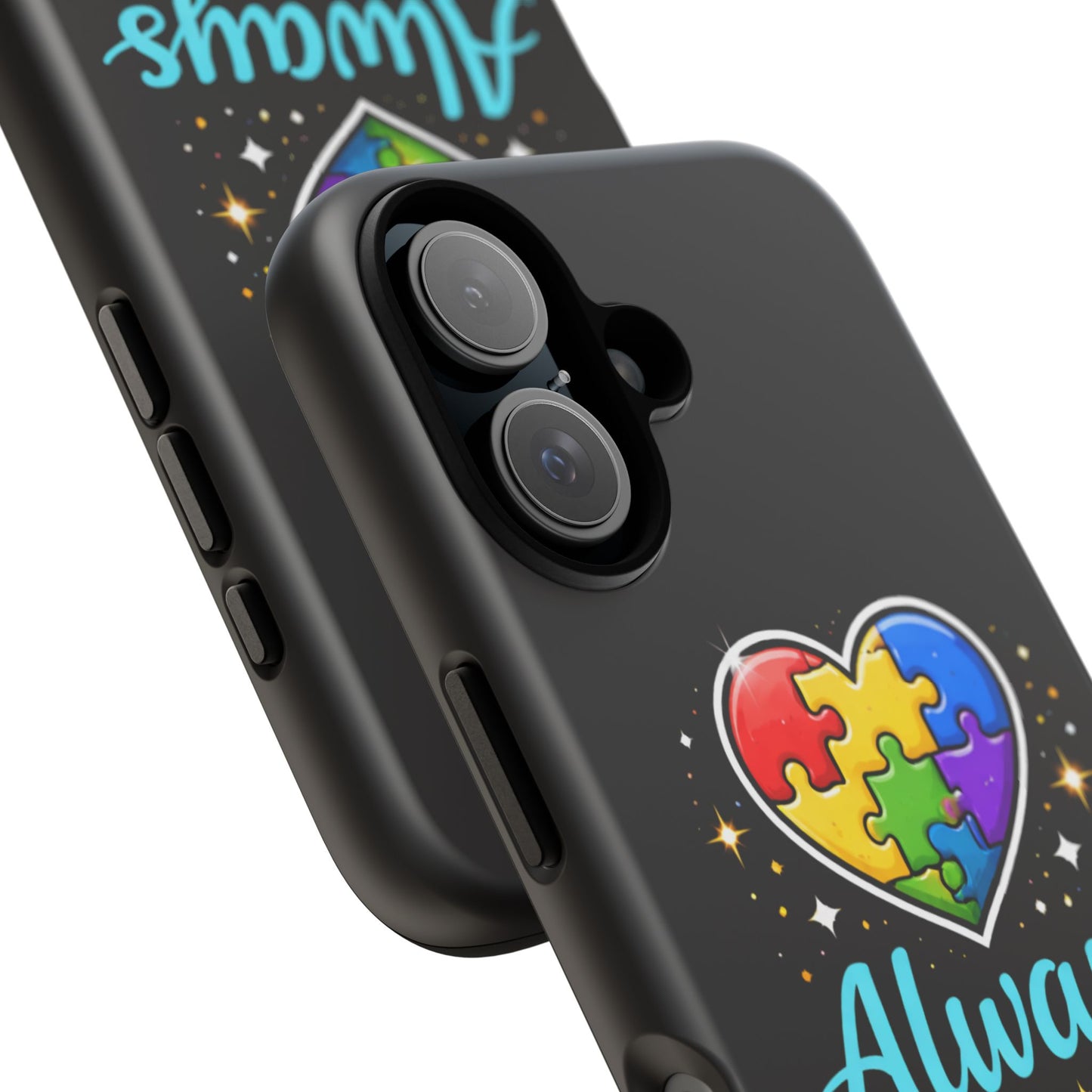 Phone Case - "Always Loved" Rainbow Puzzle Heart Autism Awareness Tough Case