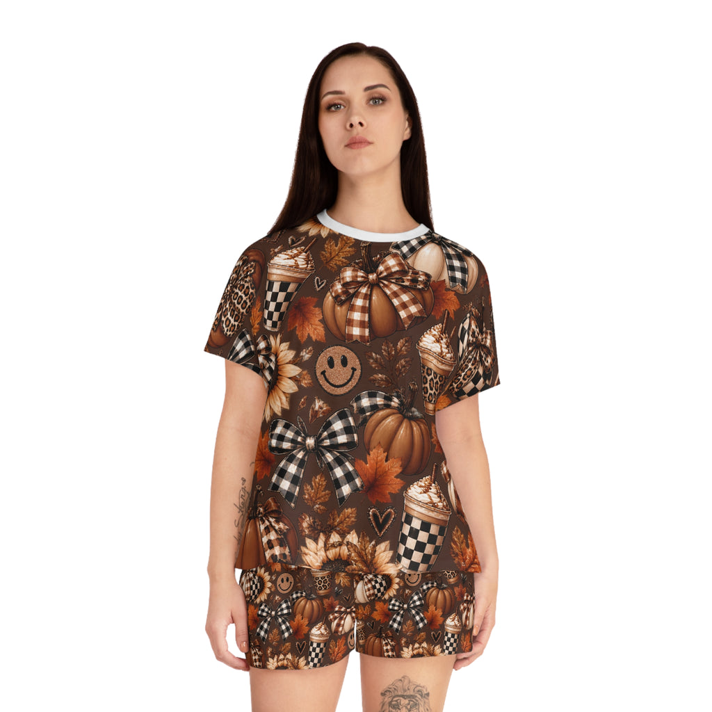 Women's Fall Pumpkin Pajama Set — Cozy Plaid Pumpkin & Latte Print