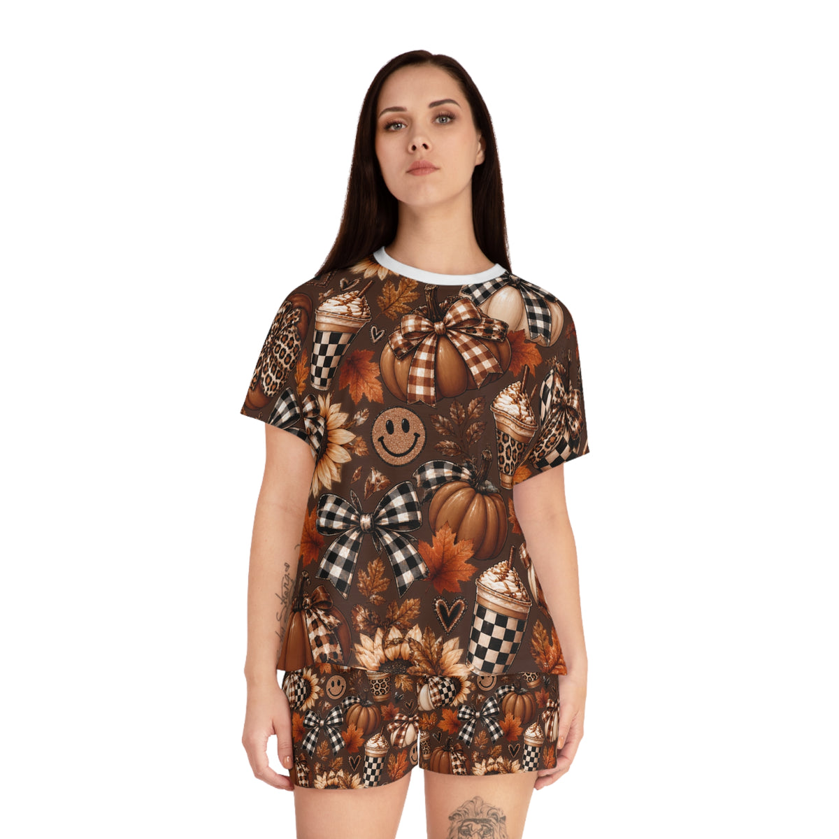 Women's Fall Pumpkin Pajama Set — Cozy Plaid Pumpkin & Latte Print