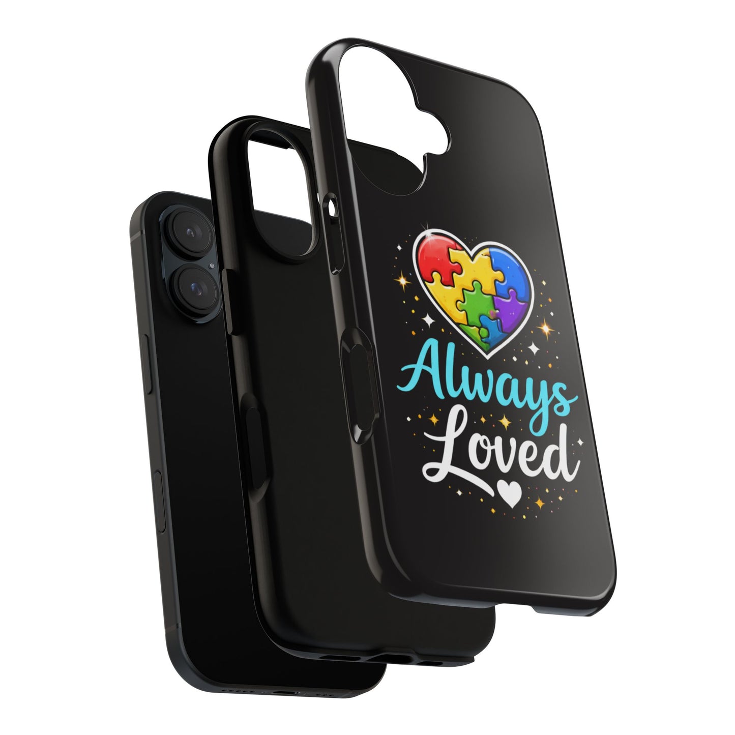 Phone Case - "Always Loved" Rainbow Puzzle Heart Autism Awareness Tough Case