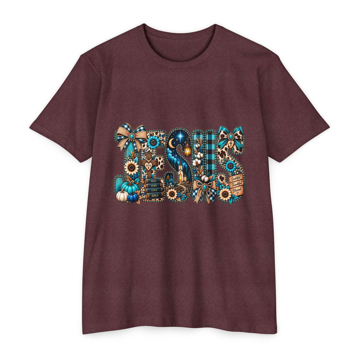 Fall Mom T‑Shirt — Rustic Sunflower & Plaid 'MOM' Graphic