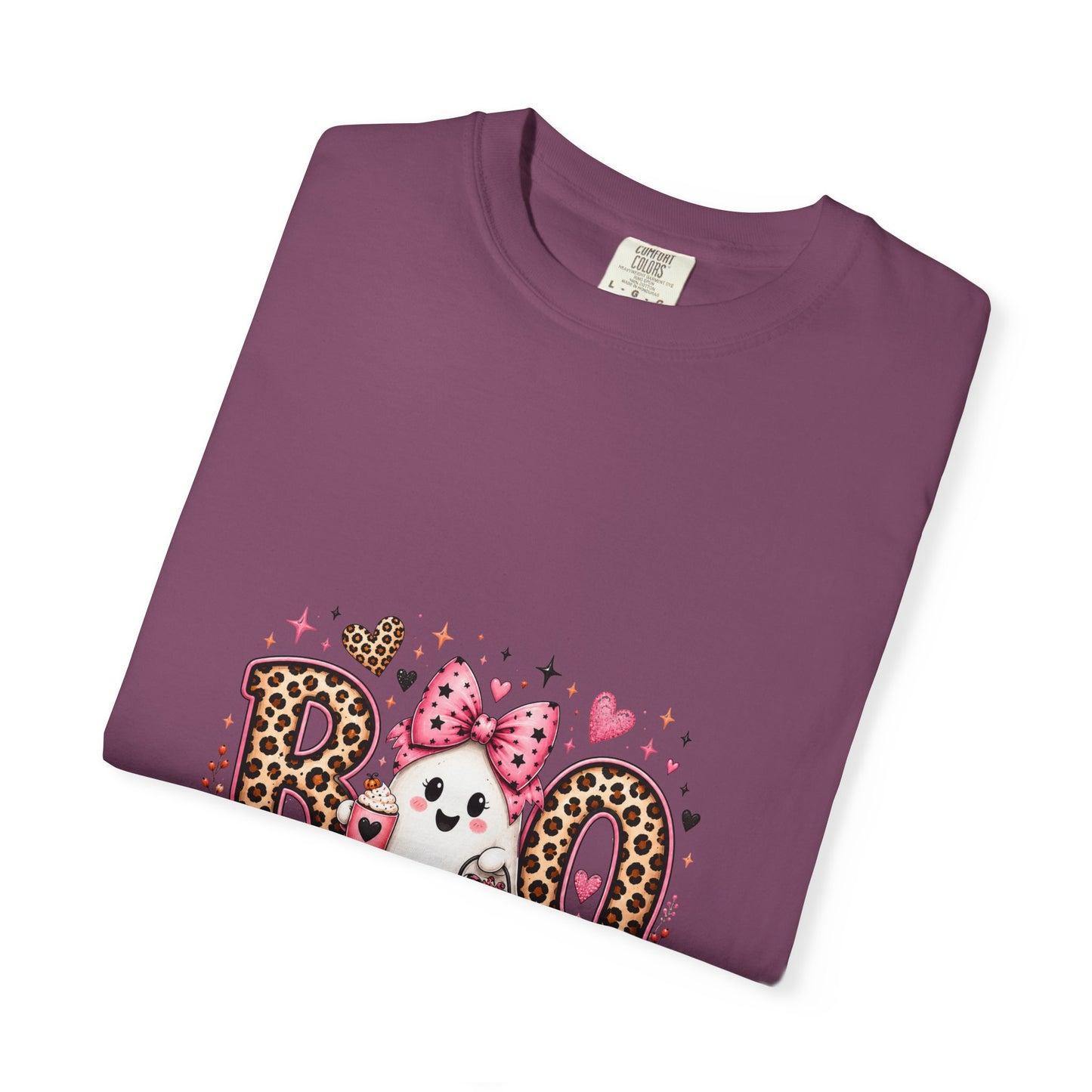 Boo Floral Ghost T-Shirt — Cute Pink Leopard Halloween Tee