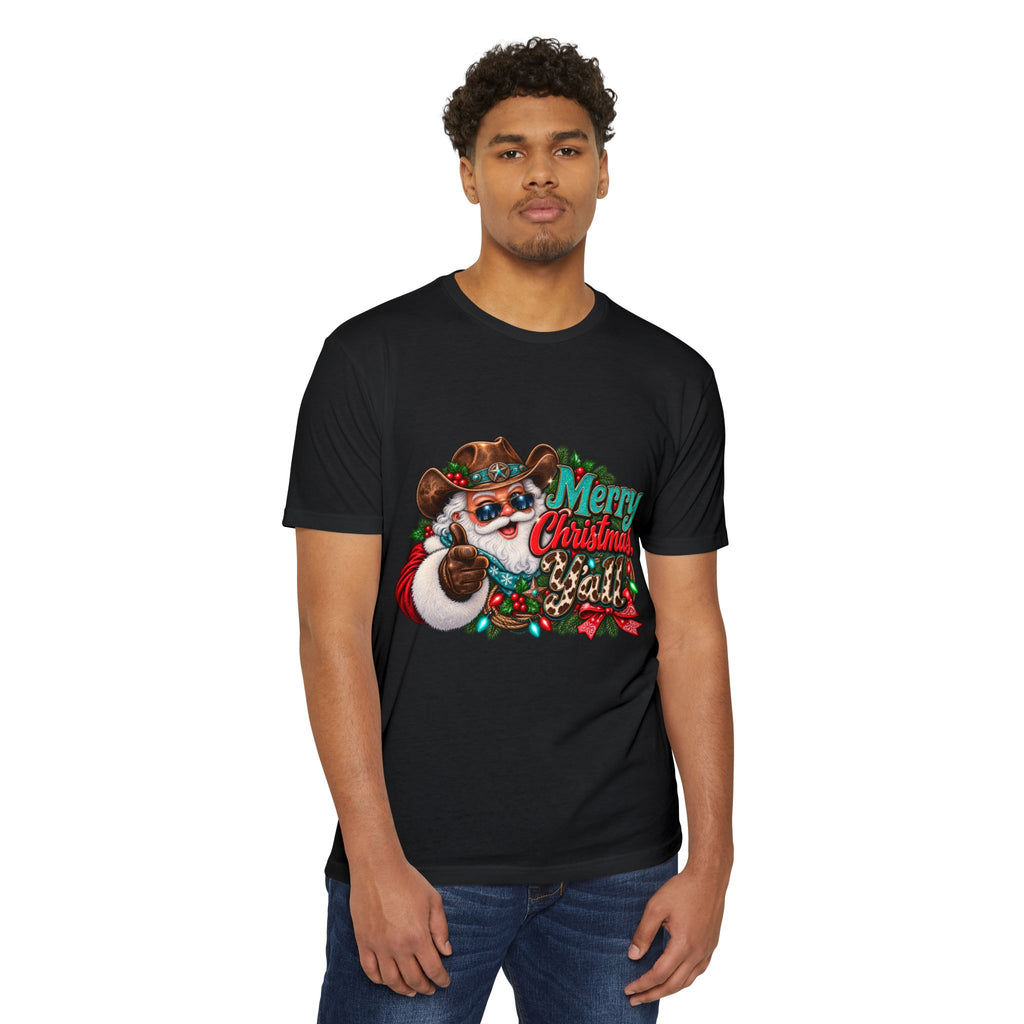 Christmas Cowboy Santa T-Shirt — "Merry Christmas Y'all" Holiday Tee