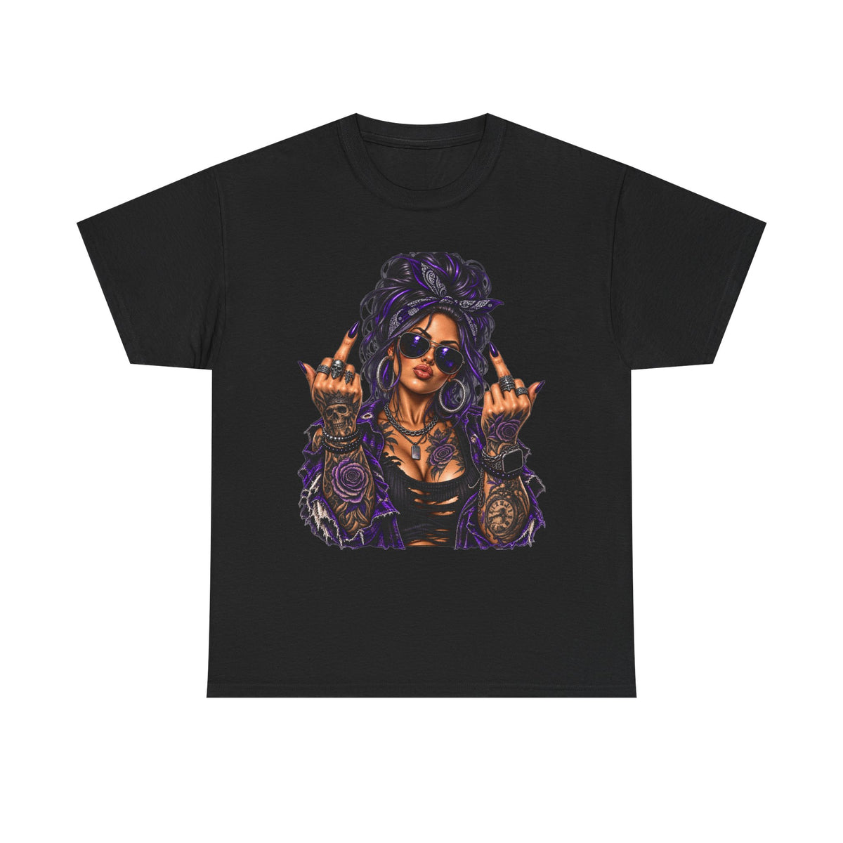 Edgy Femme Rebel Tee — Tattooed Woman Graphic T-Shirt