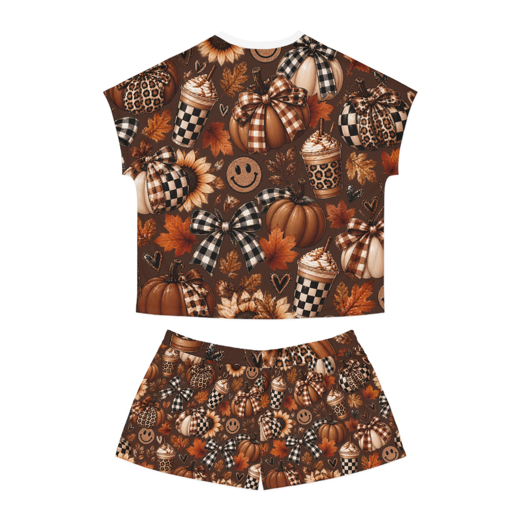 Women's Fall Pumpkin Pajama Set — Cozy Plaid Pumpkin & Latte Print