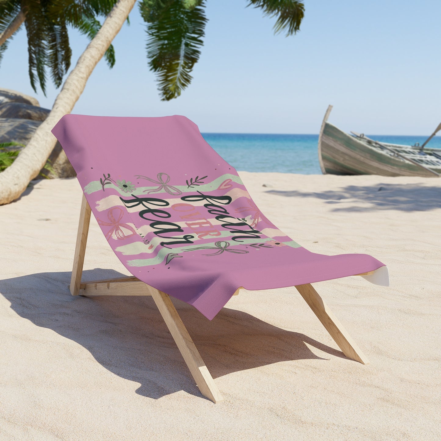 Faith Over Fear Beach Towel — Pink Floral Christian Scripture Isaiah 41:10