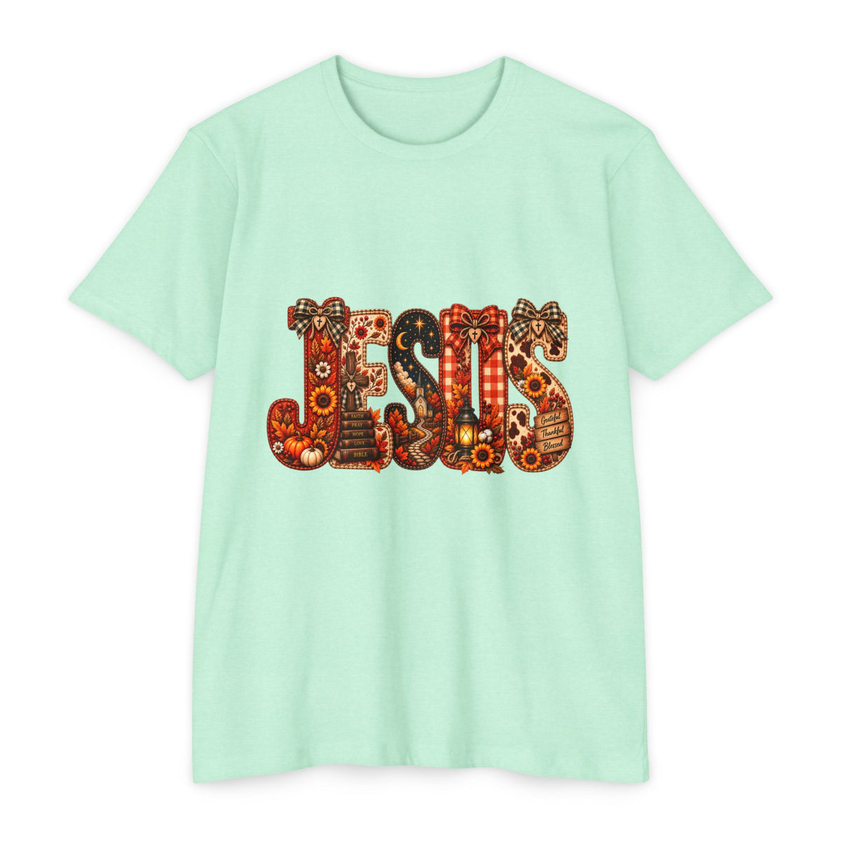 Jesus Floral Pattern T-Shirt — Vintage Boho Christian Tee