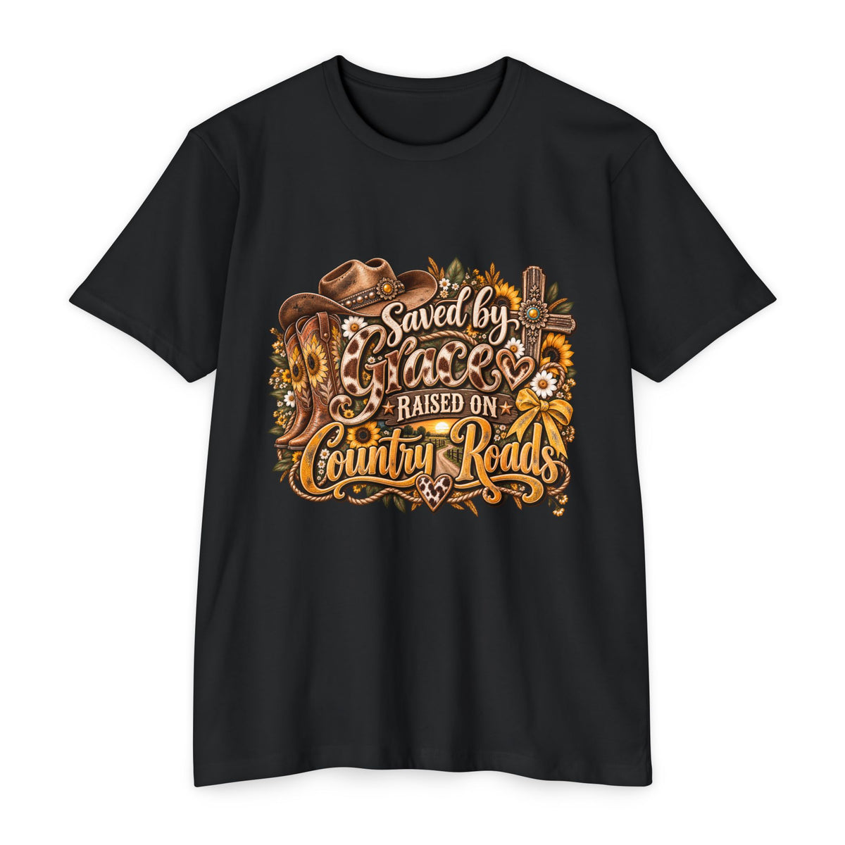 Saved by Grace Raised on Country Roads T-Shirt
