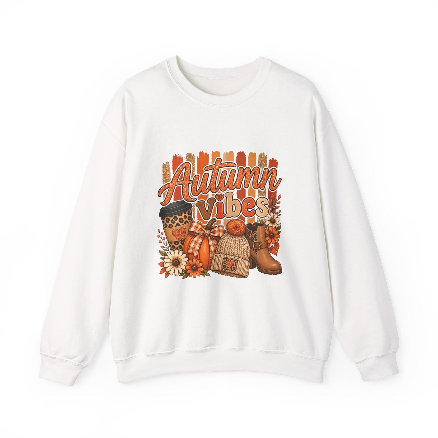 Autumn Vibes Sweatshirt — Cozy Fall Pumpkin & Plaid Graphic Crewneck