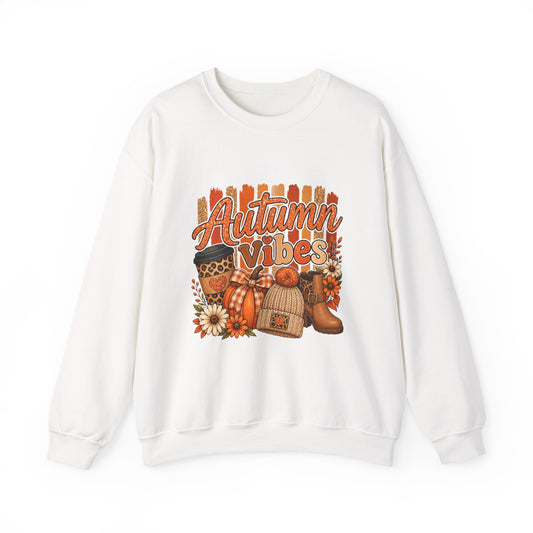 Autumn Vibes Sweatshirt — Cozy Fall Pumpkin & Plaid Graphic Crewneck