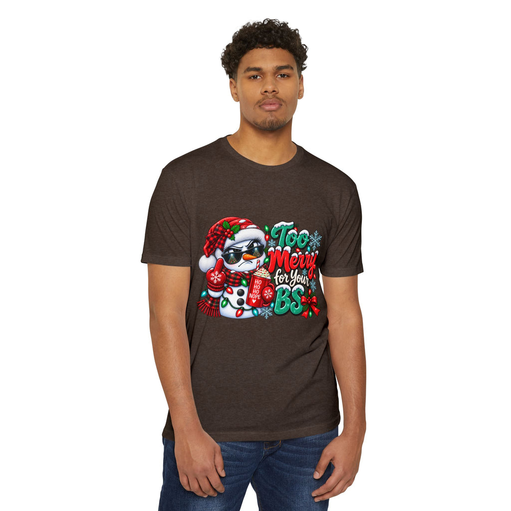 Christmas Penguin T‑Shirt — "Too Merry for Your BS" Funny Holiday Tee