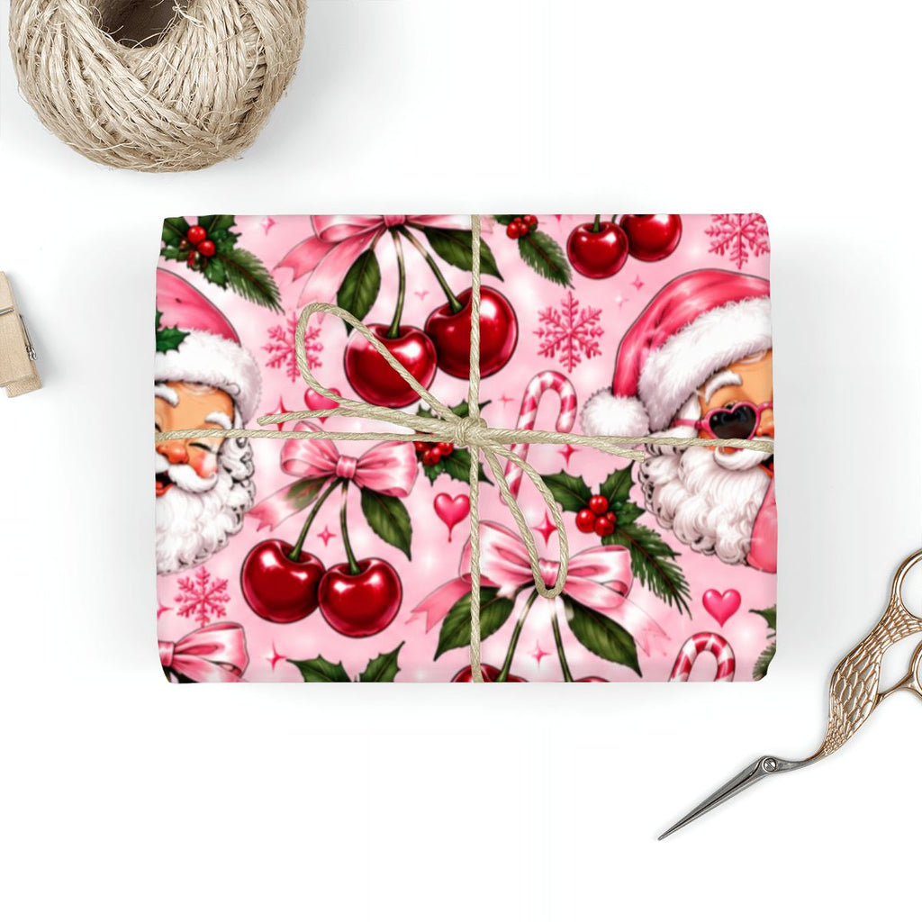 3Pack Gift Wrapping Paper Sheets santa and cherries wrappingpaper