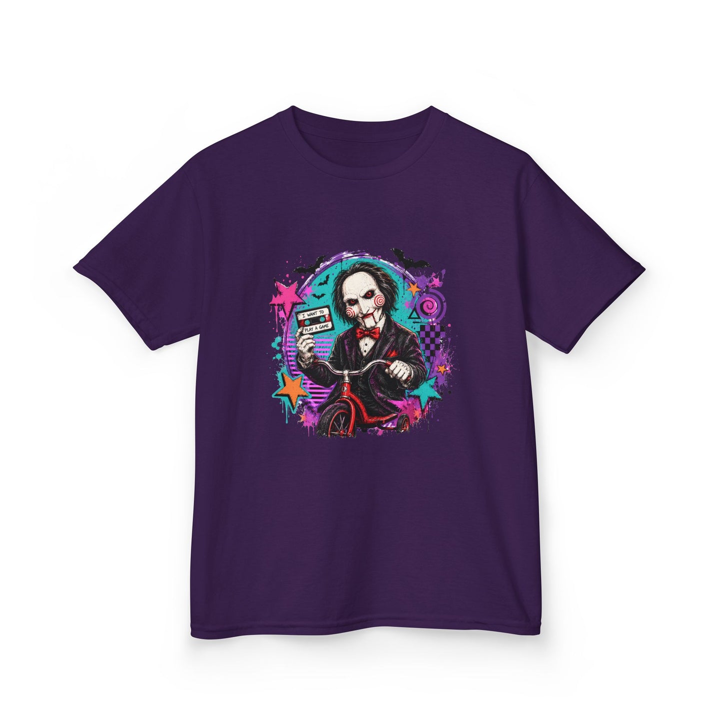 Kids T-Shirt - Colorful Creepy Puppet Horror Design (Saw-Inspired)