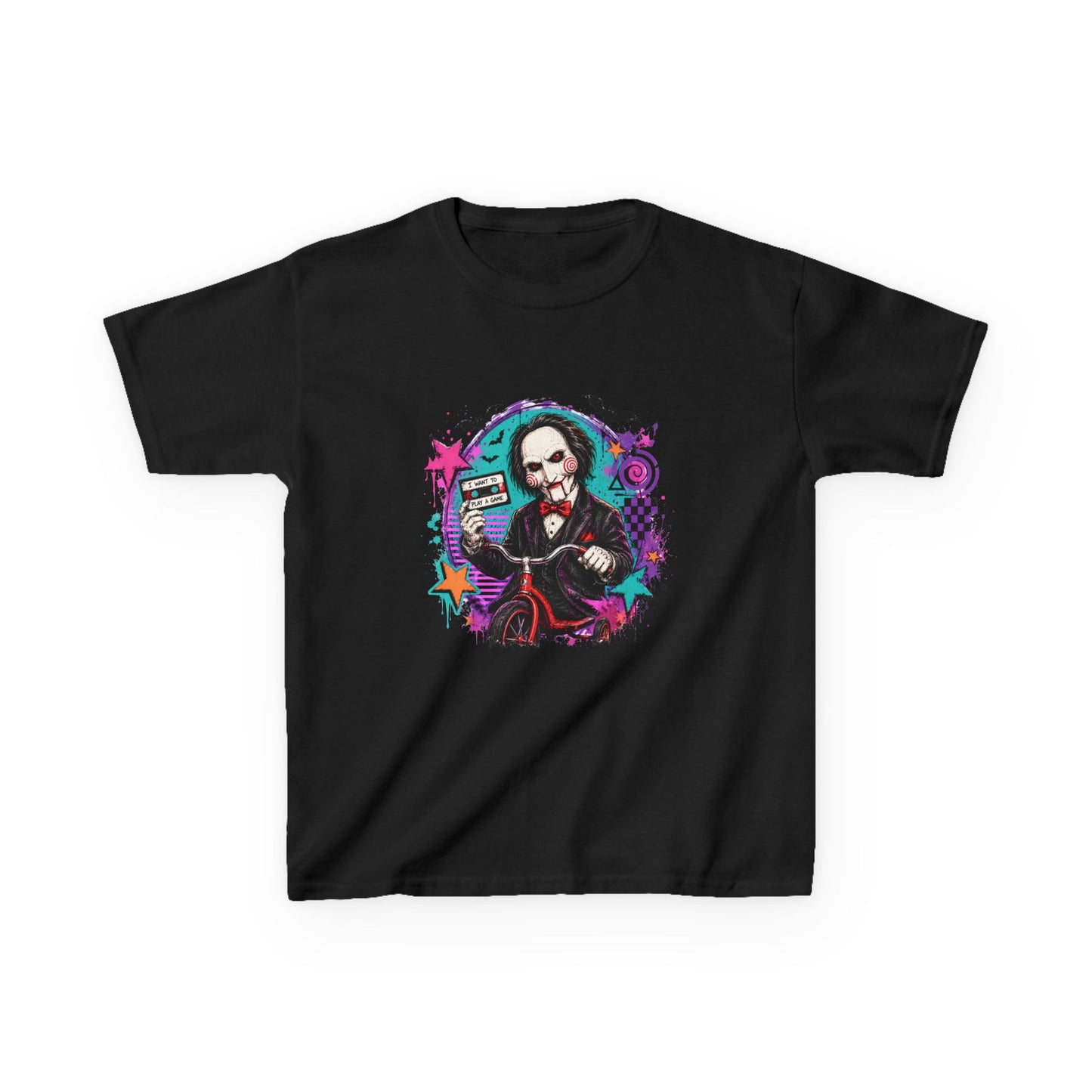 Kids T-Shirt - Colorful Creepy Puppet Horror Design (Saw-Inspired)