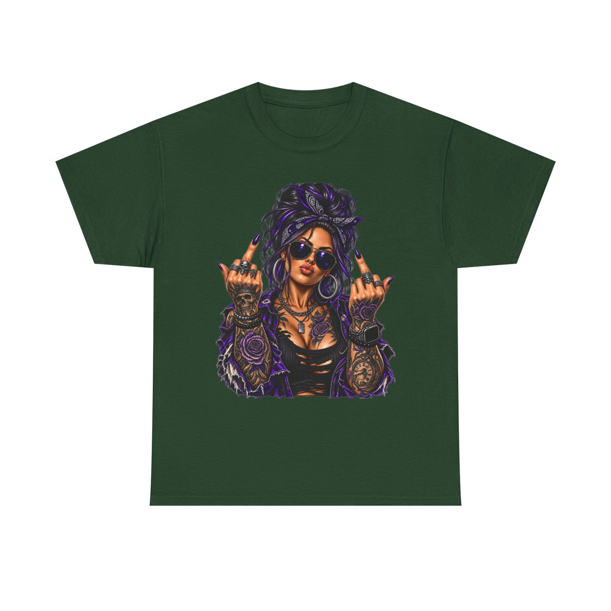Edgy Femme Rebel Tee — Tattooed Woman Graphic T-Shirt