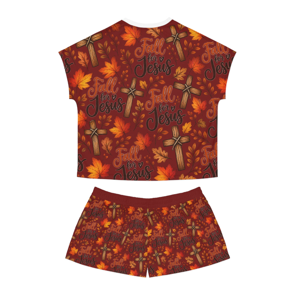 Fall for Jesus Pajama Set — Women's Autumn Christian Sleepwear Shorts Set