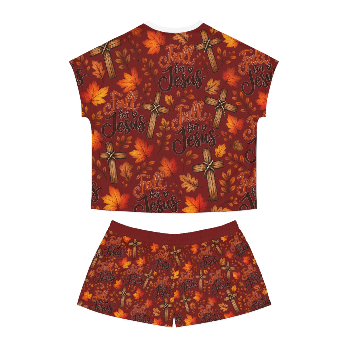 Fall for Jesus Pajama Set — Women's Autumn Christian Sleepwear Shorts Set
