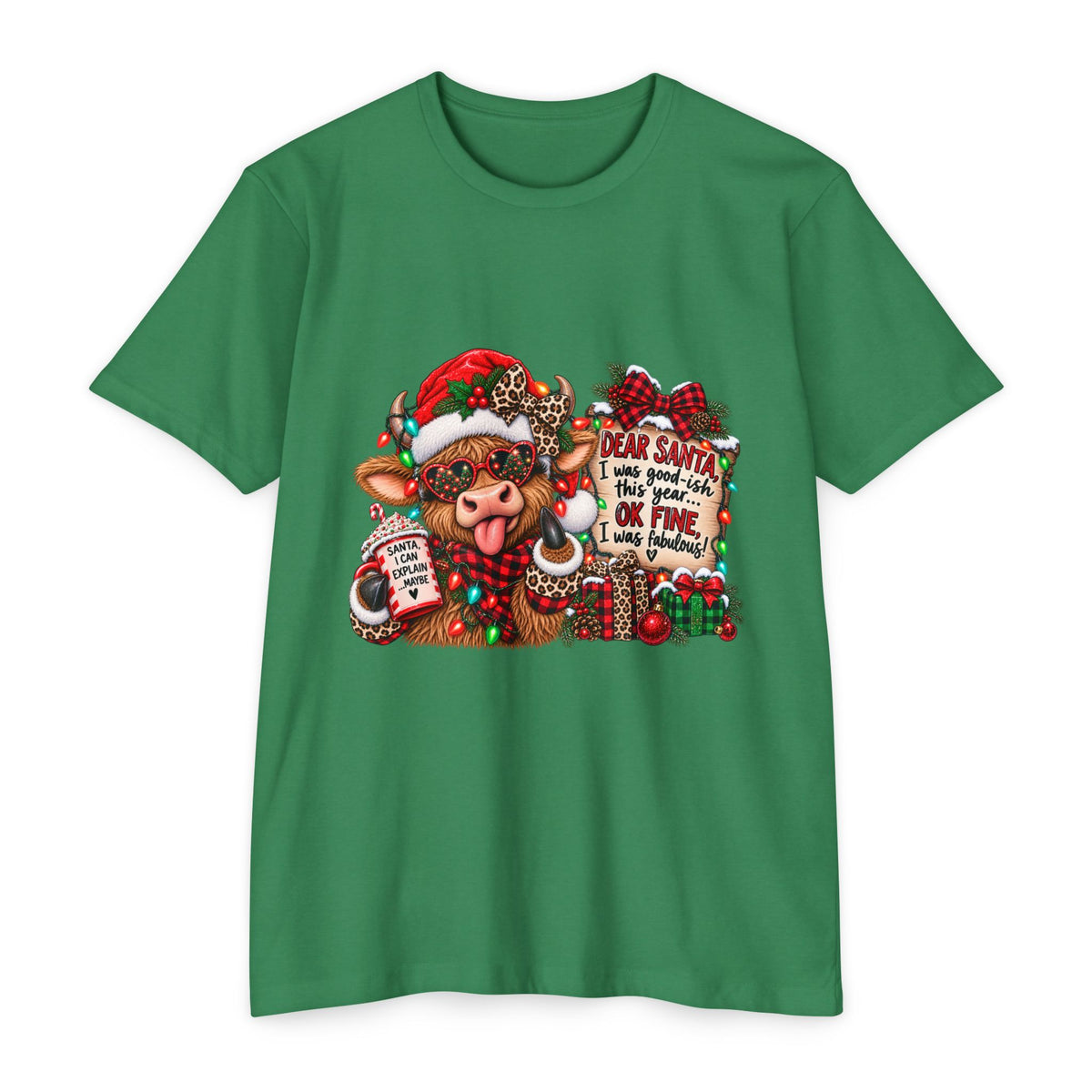 Christmas Cow T-Shirt — "Dear Santa I Was Good(ish)" Funny Holiday Tee