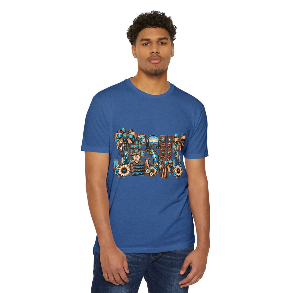 Jesus Floral Graphic T-Shirt — Decorative Faith Tee with Bows & Sunflowers