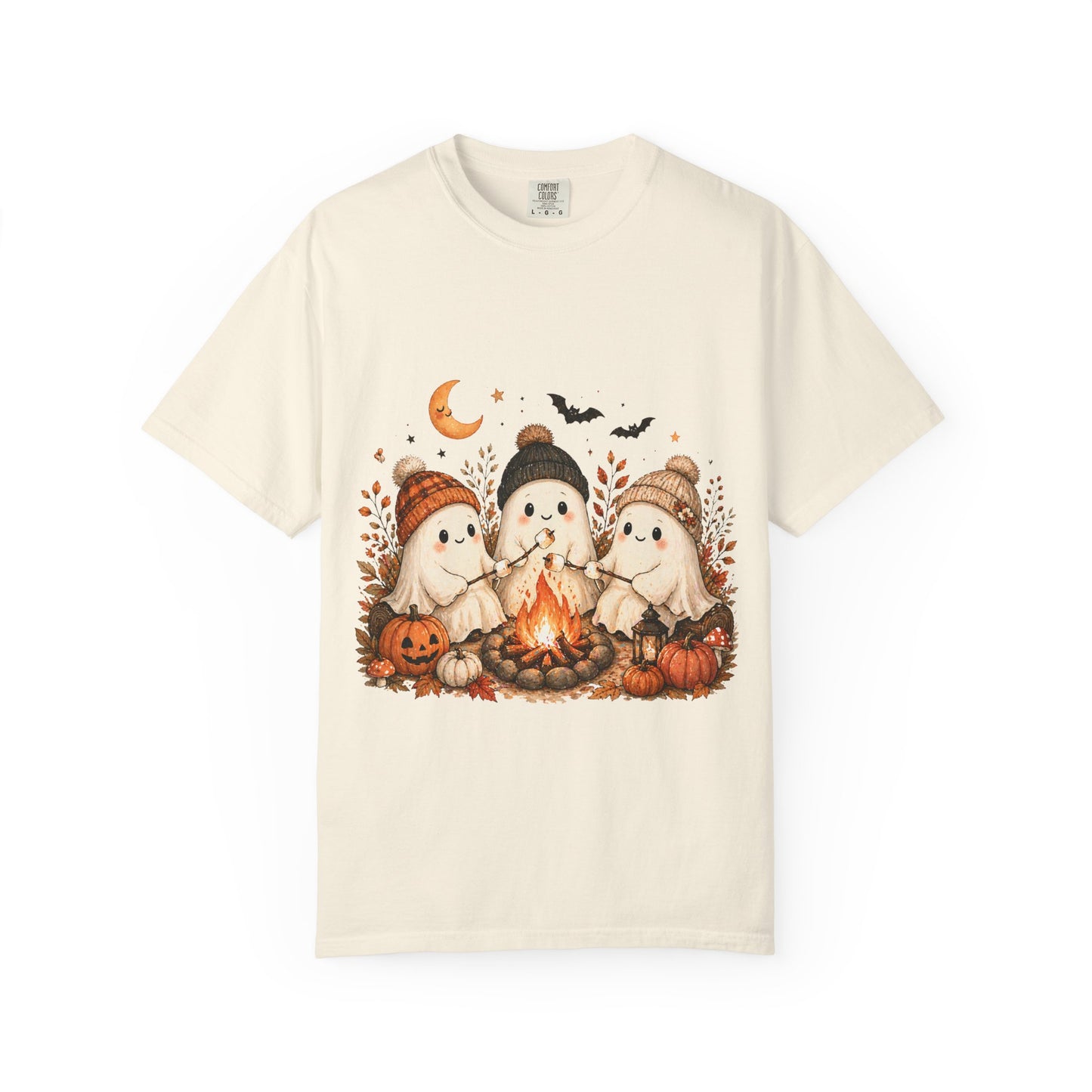 Halloween Ghost Trio Campfire T-Shirt — Cute Spooky Pumpkin Tee
