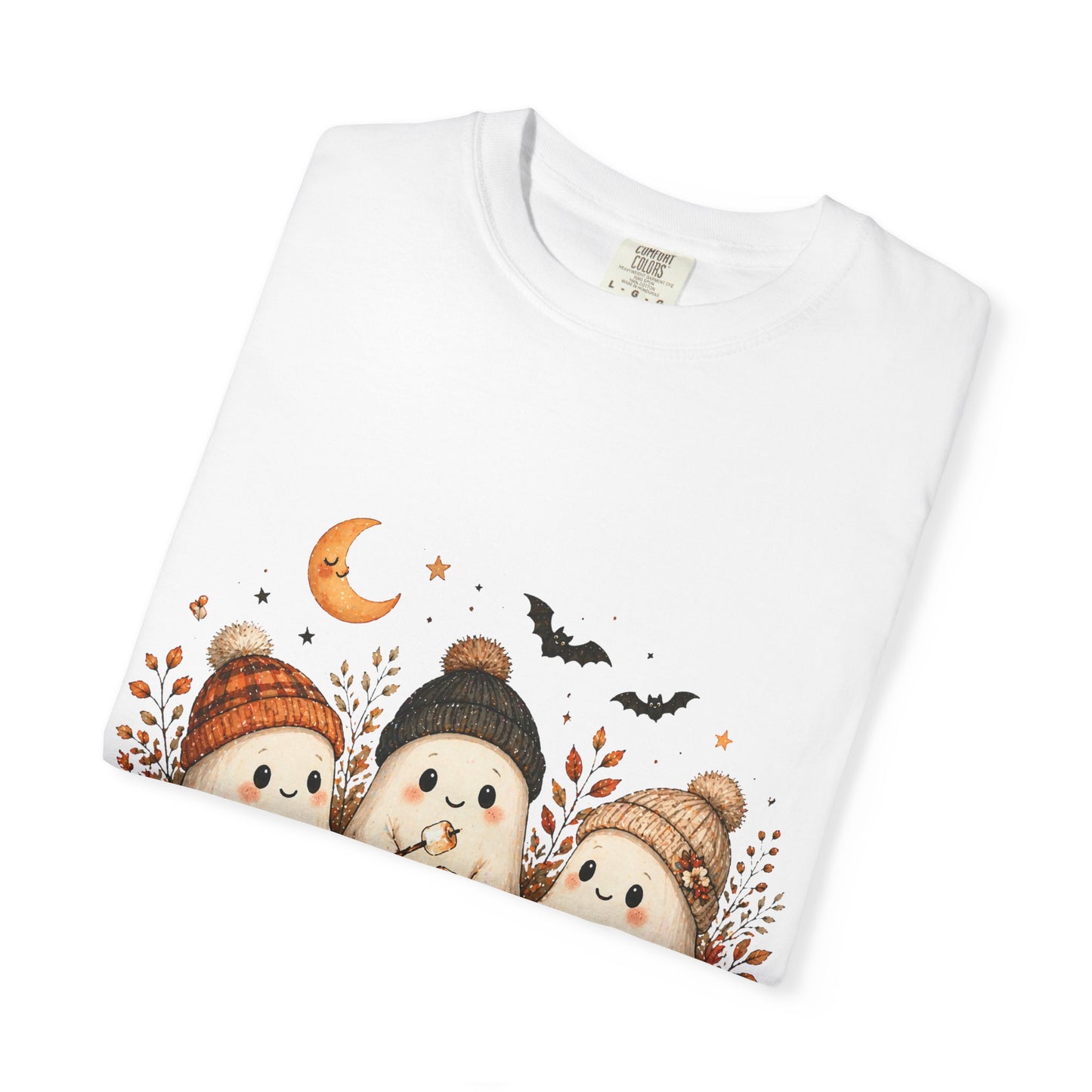 Halloween Ghost Trio Campfire T-Shirt — Cute Spooky Pumpkin Tee