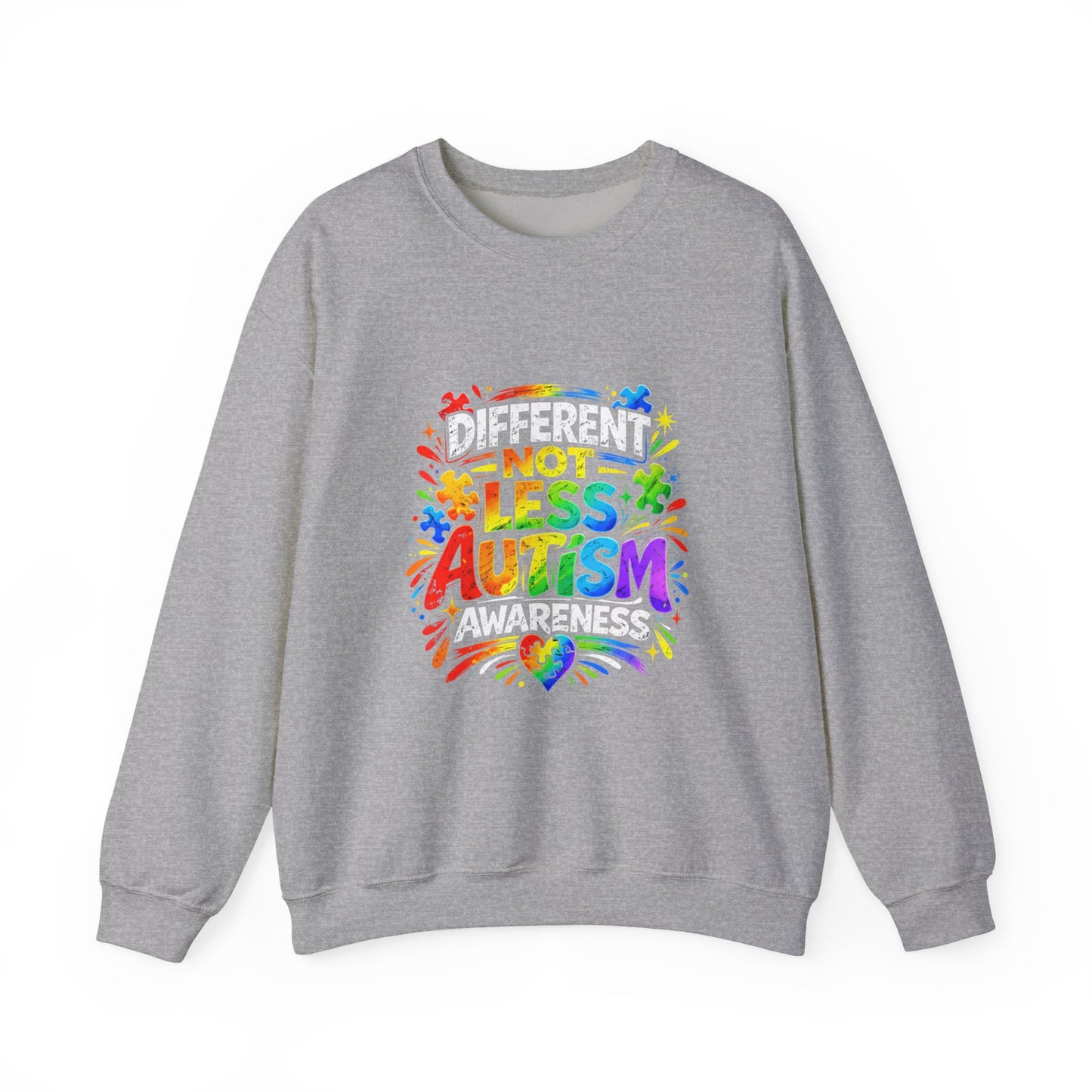 Autism Awareness Crewneck — "Different Not Less" Rainbow Sweatshirt