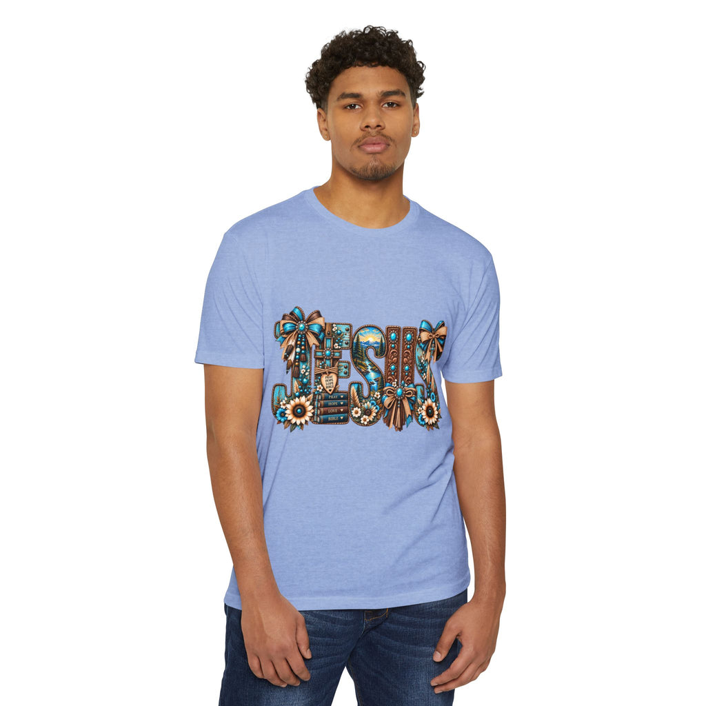 Jesus Floral Graphic T-Shirt — Decorative Faith Tee with Bows & Sunflowers