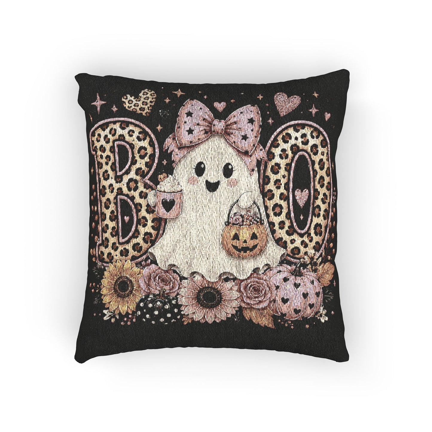 Halloween Boo Ghost Woven Pillow – Cute Trick-or-Treat Decorative Throw Pillow