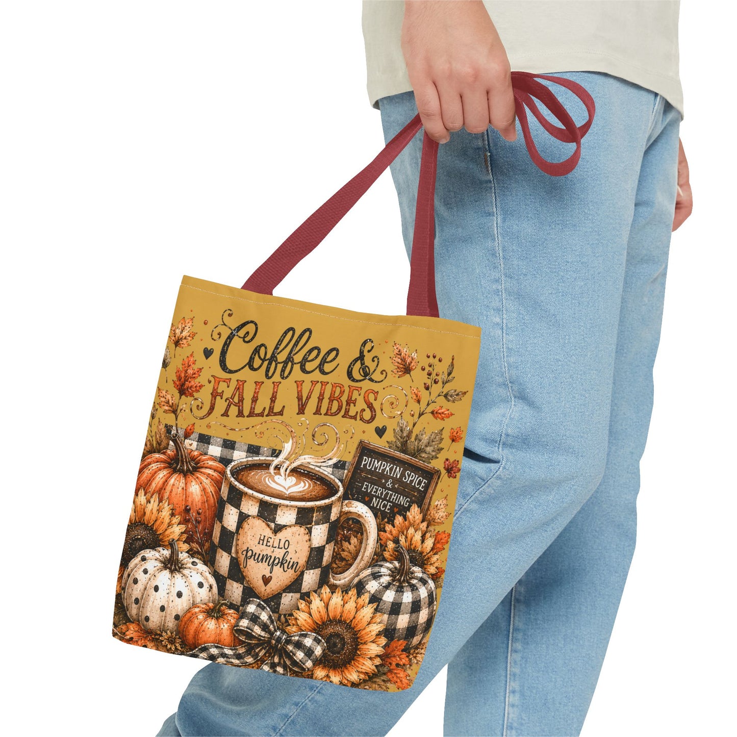 Fall Vibes Coffee Tote Bag — Autumn Pumpkin Sunflower Market Tote