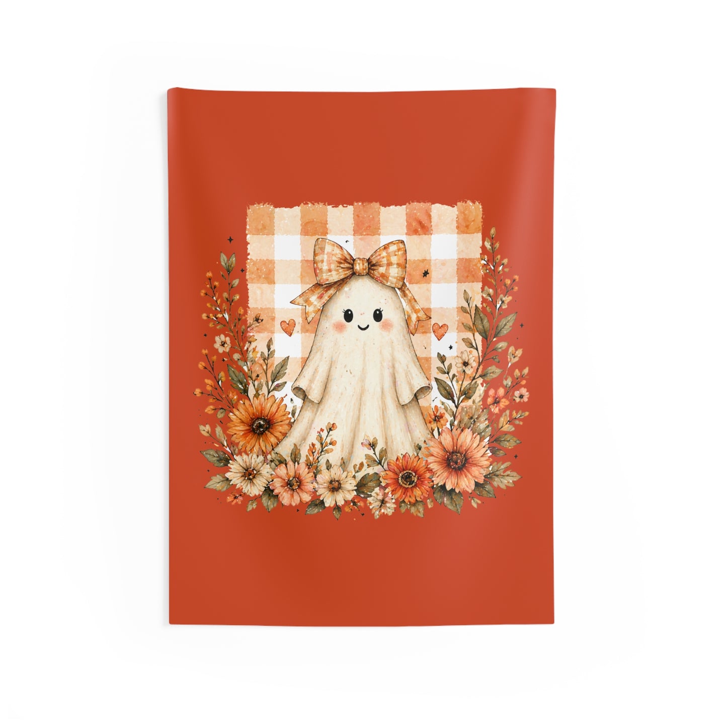Autumn Cute Ghost Wall Tapestry — Fall Floral Pumpkin Spice Decor