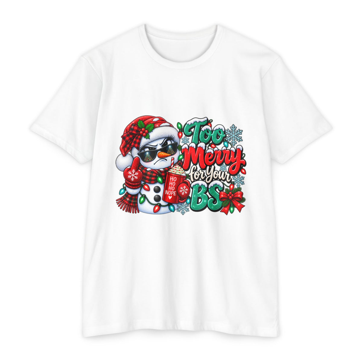 Christmas Penguin T‑Shirt — "Too Merry for Your BS" Funny Holiday Tee