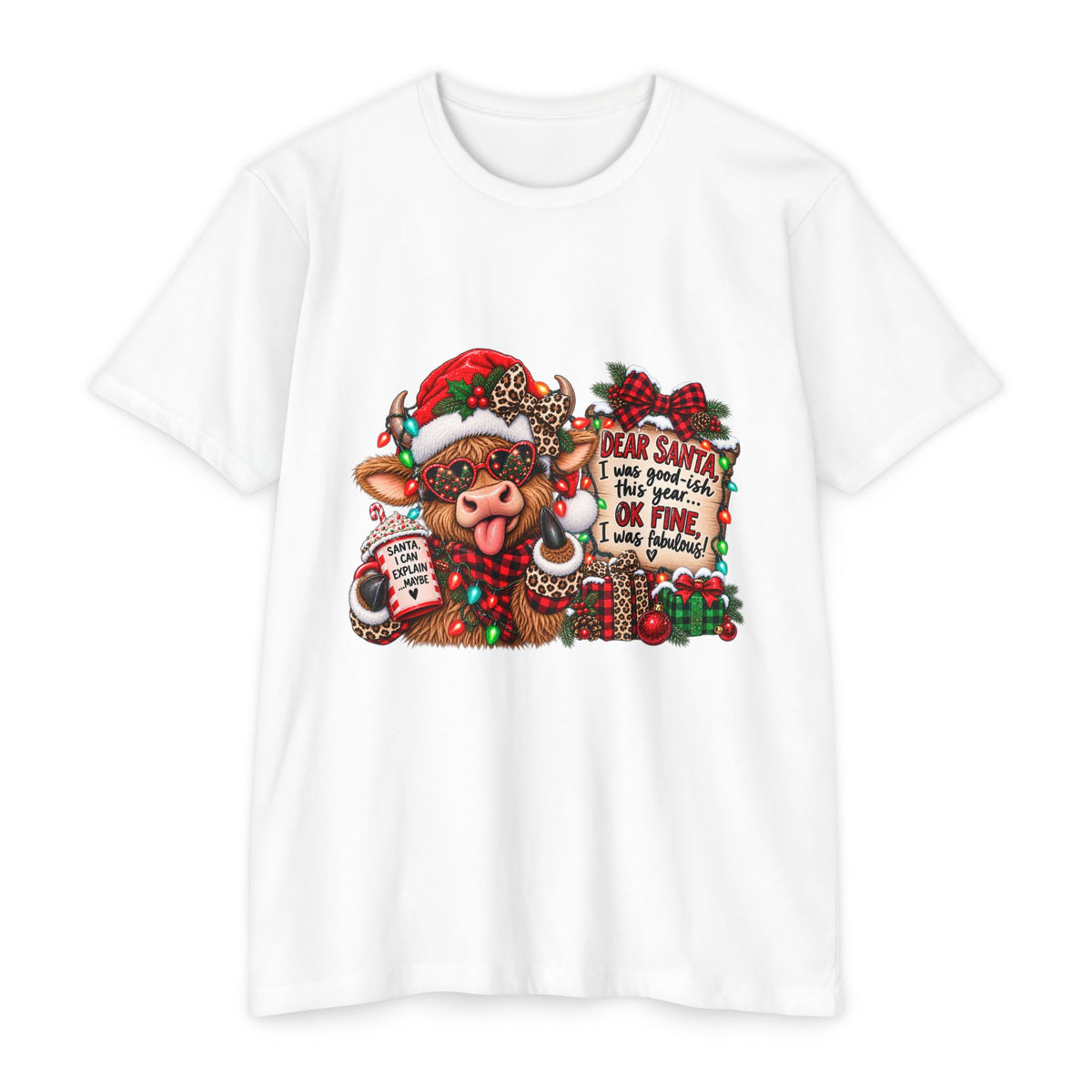 Christmas Cow T-Shirt — "Dear Santa I Was Good(ish)" Funny Holiday Tee