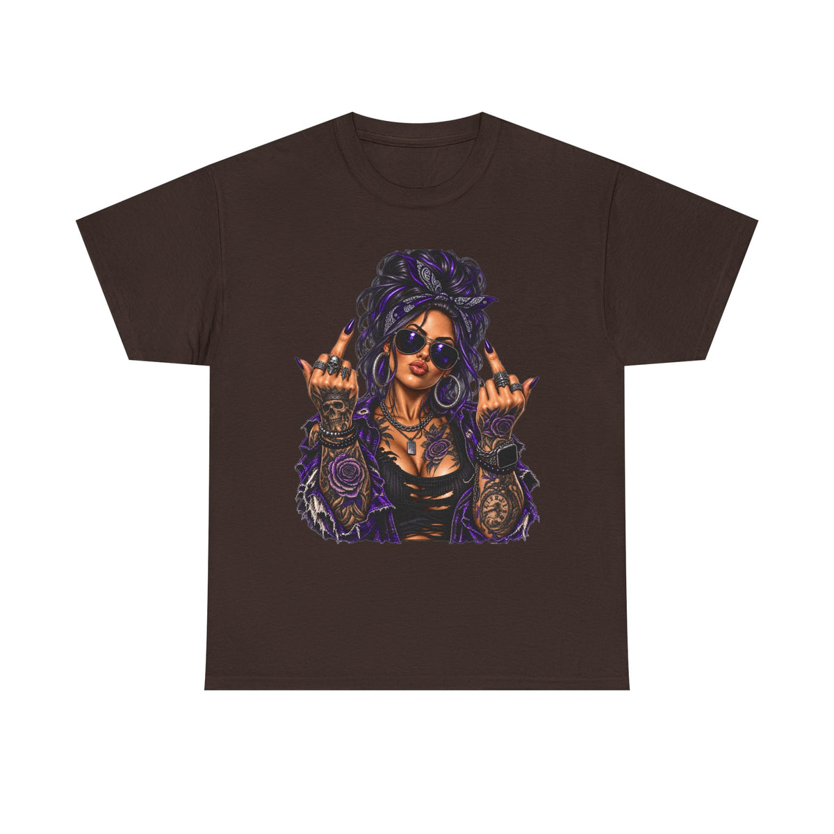 Edgy Femme Rebel Tee — Tattooed Woman Graphic T-Shirt