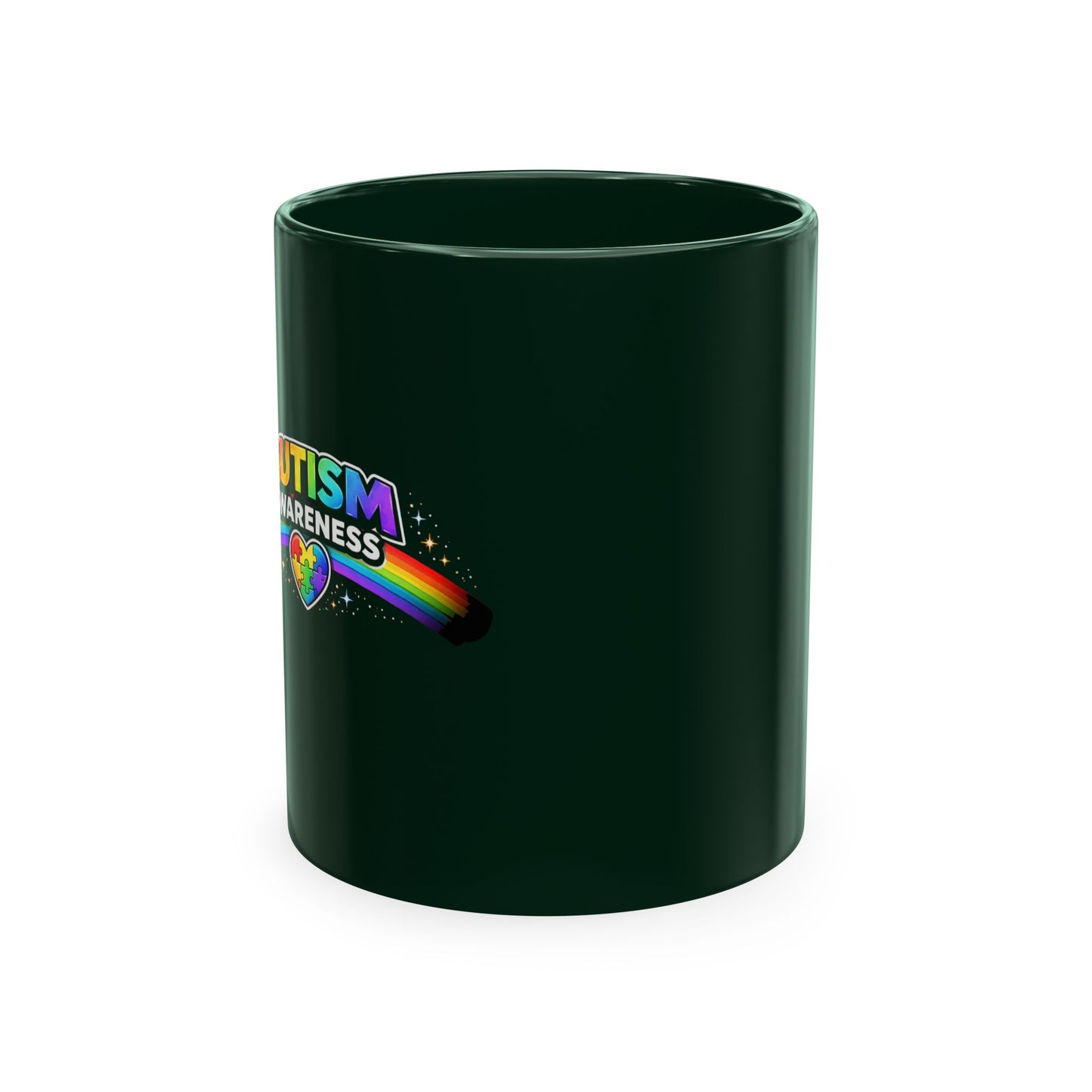 Autism Awareness Ceramic Mug — Rainbow Heart Puzzle Support Cup