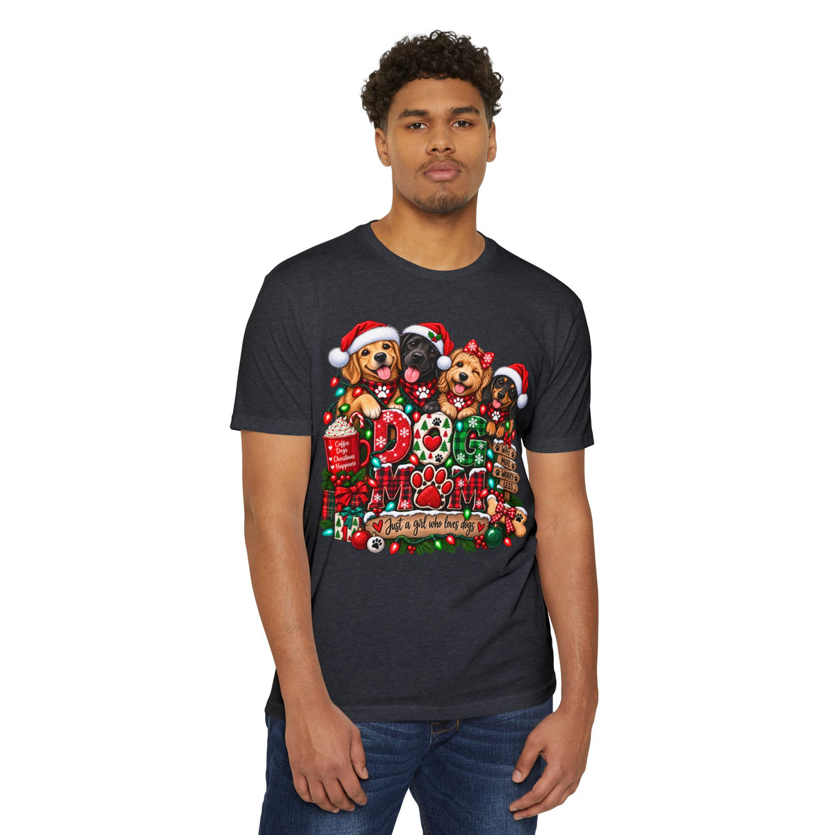 Christmas Dog Mom T-Shirt — Cute Puppies in Santa Hats Holiday Tee